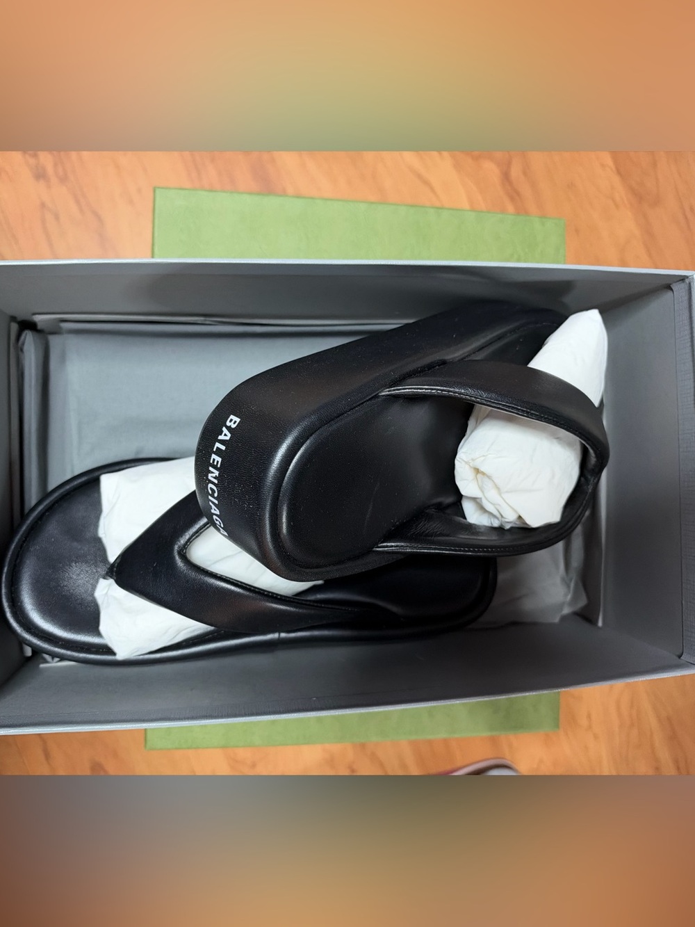 Balenciaga Black Leather Platform Thong Sandals